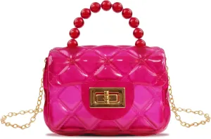 Little Girls Mini Jelly Purse Small Transparent Crossbody Bag Handbags with Bead Handle for Toddler Kids