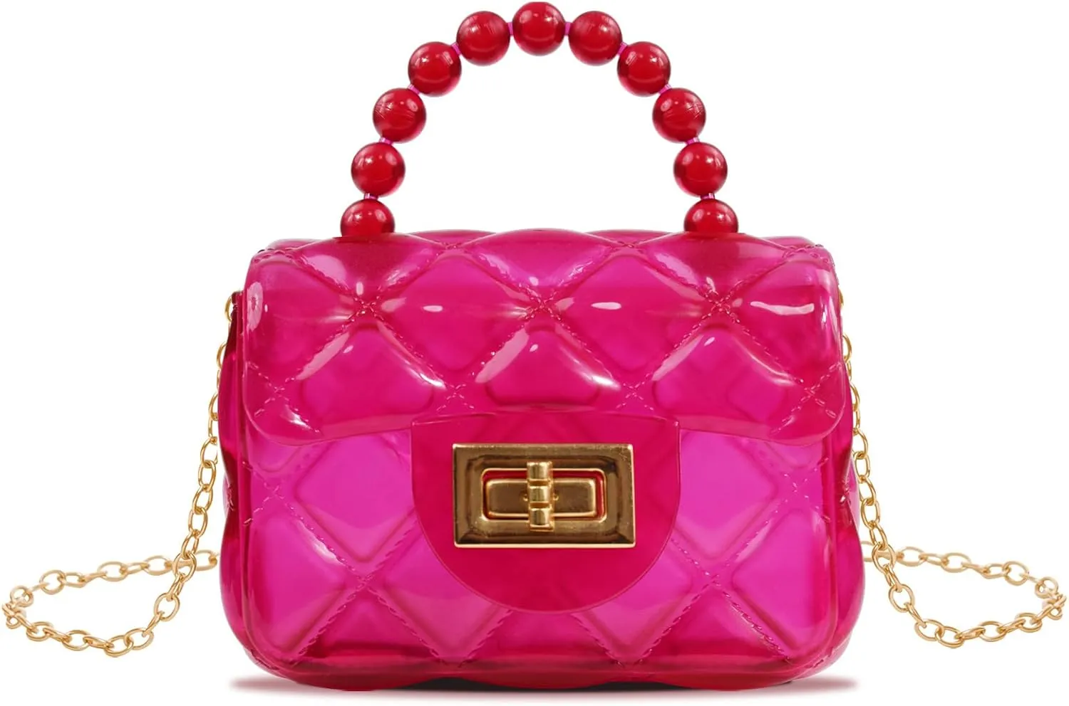 Little Girls Mini Jelly Purse Small Transparent Crossbody Bag Handbags with Bead Handle for Toddler Kids