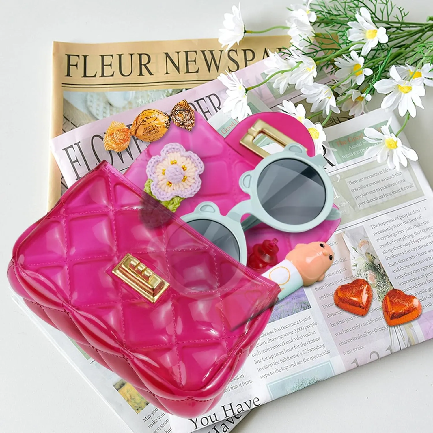 Little Girls Mini Jelly Purse Small Transparent Crossbody Bag Handbags with Bead Handle for Toddler Kids