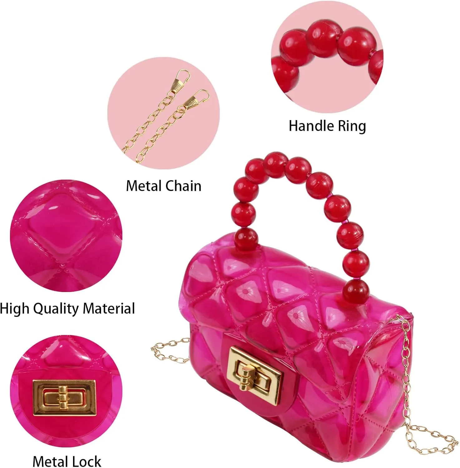 Little Girls Mini Jelly Purse Small Transparent Crossbody Bag Handbags with Bead Handle for Toddler Kids