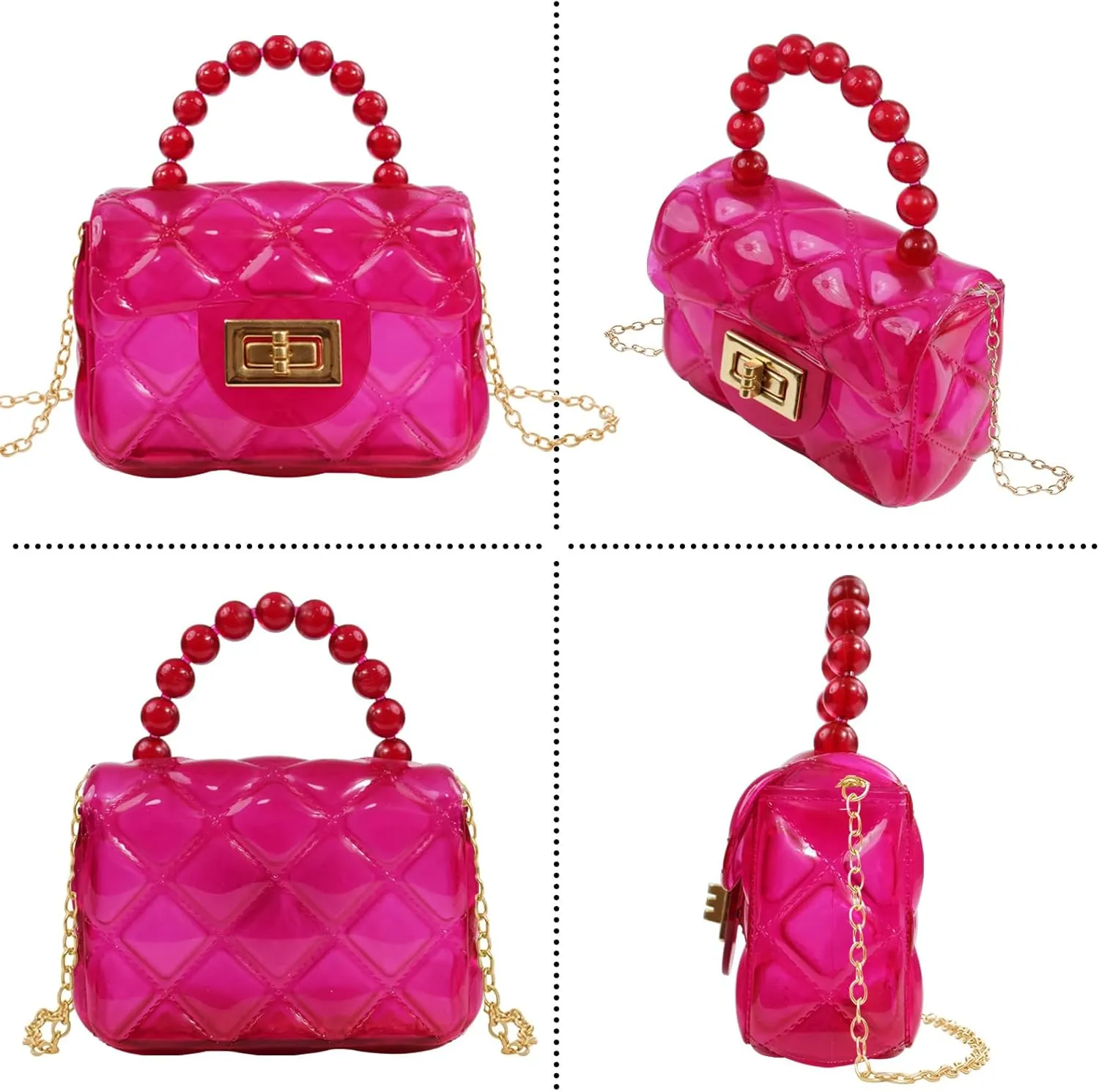 Little Girls Mini Jelly Purse Small Transparent Crossbody Bag Handbags with Bead Handle for Toddler Kids
