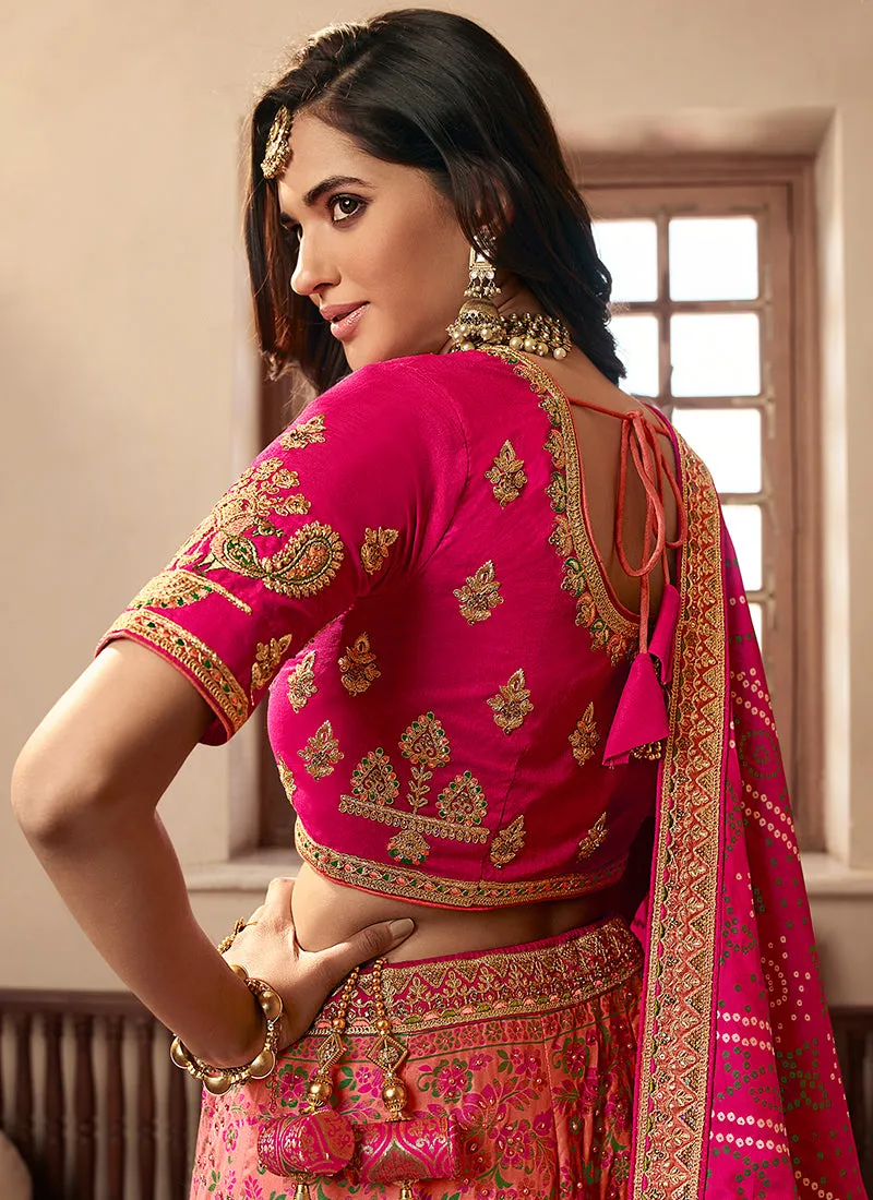 Magenta Embroidery Wedding Lehenga Choli With Belt