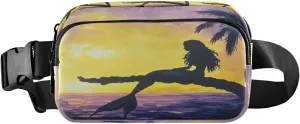 Mermaid Palm Silhouette Sunset Fanny Packs for Women Men Crossbody Bags Everywhere Belt Bag with Adjustable Strap Fashion Waist Pack for Travel Workout Running