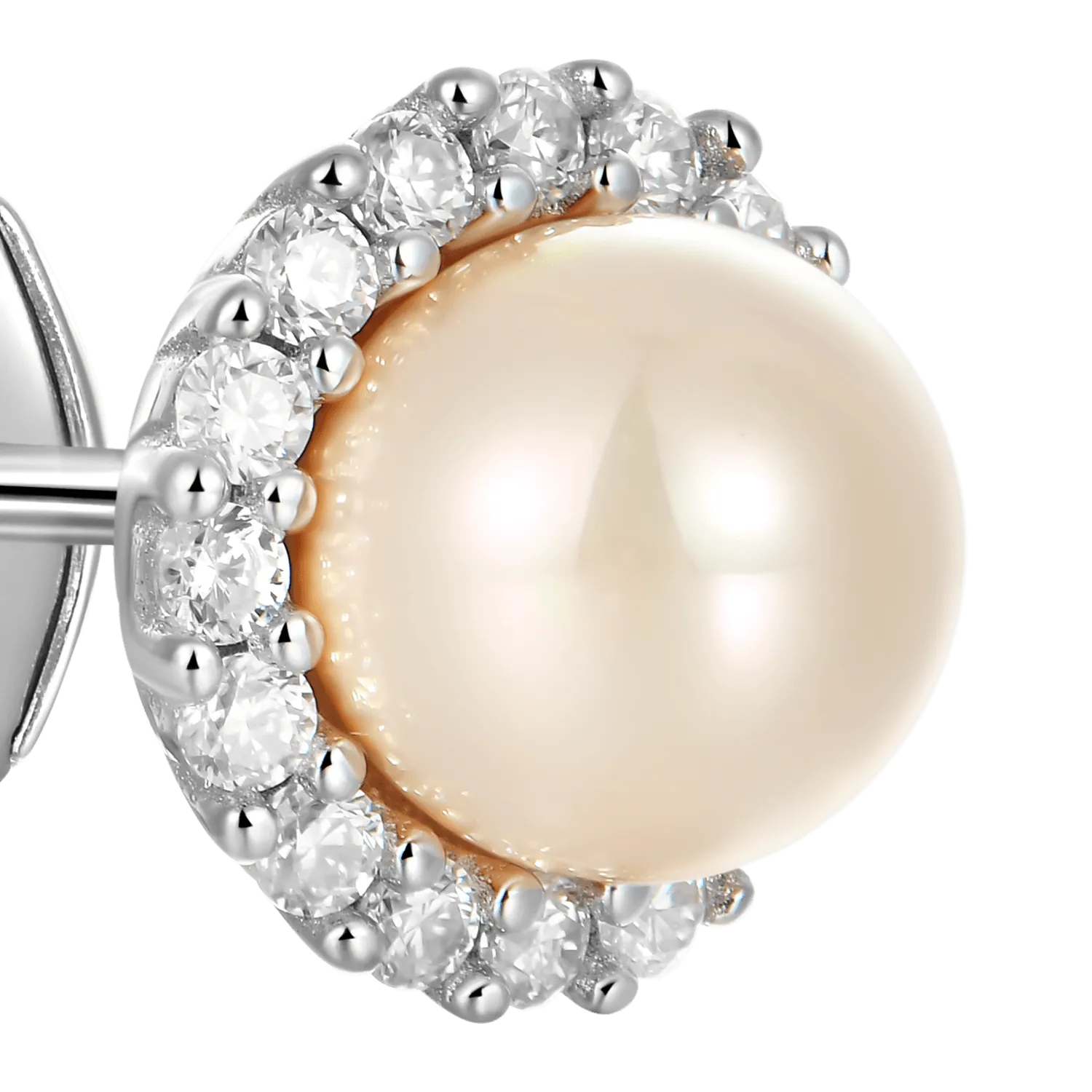 Moissanite Biege Pearl Stud Earrings - Pair
