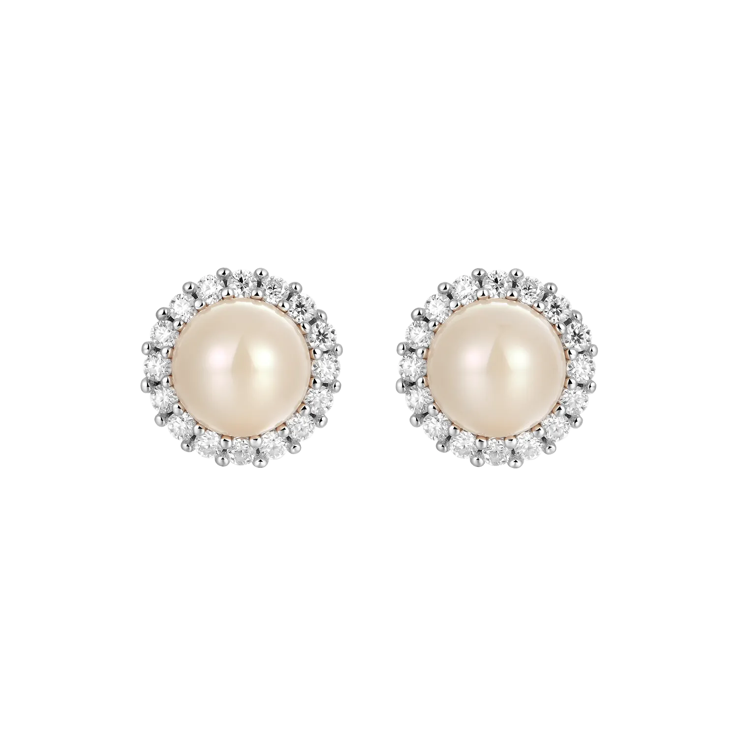 Moissanite Biege Pearl Stud Earrings - Pair