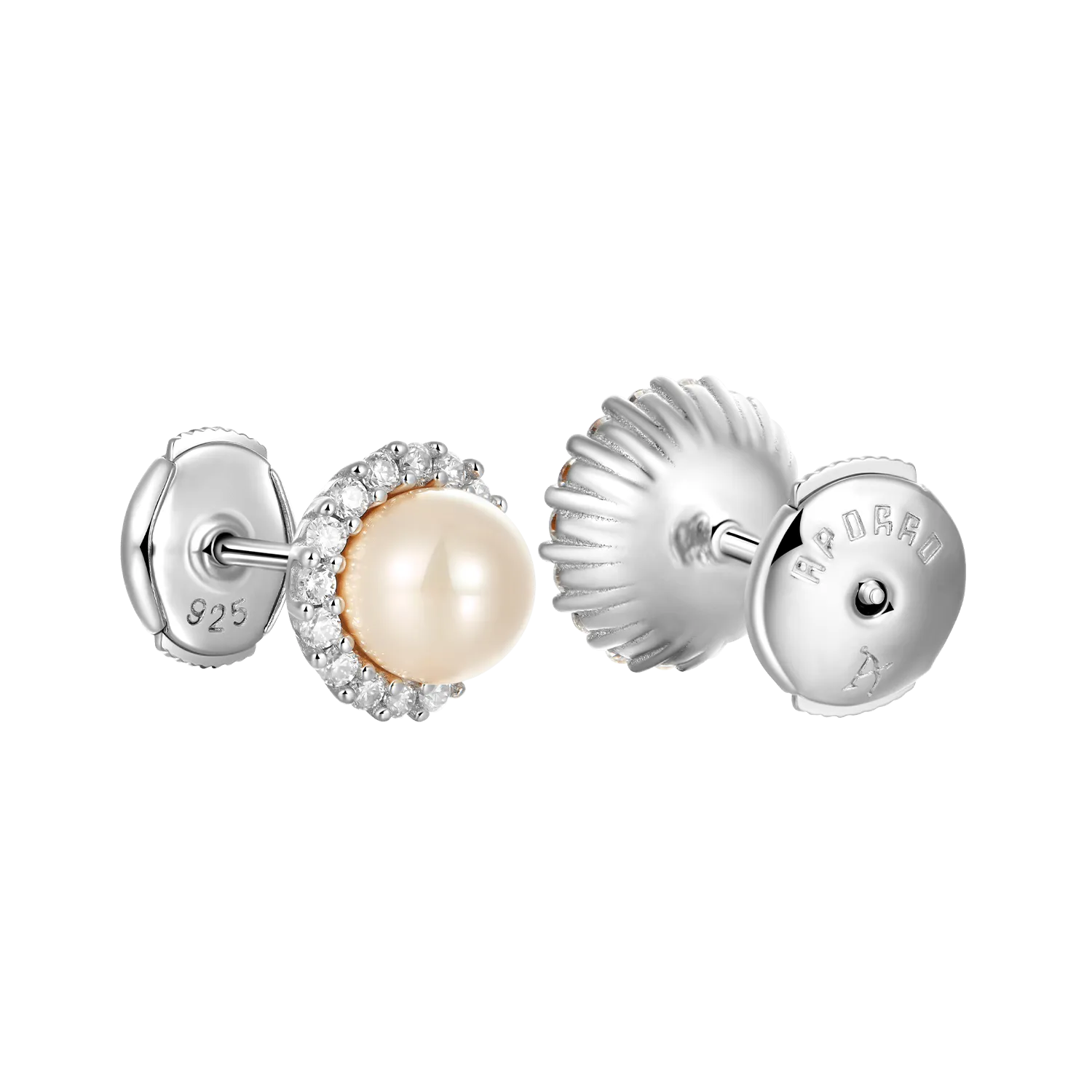 Moissanite Biege Pearl Stud Earrings - Pair