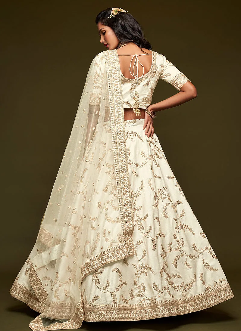 Off White Zari Embroidered Silk Lehenga Choli