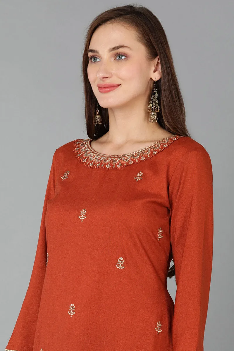 Rust Silk Blend Straight Kurta