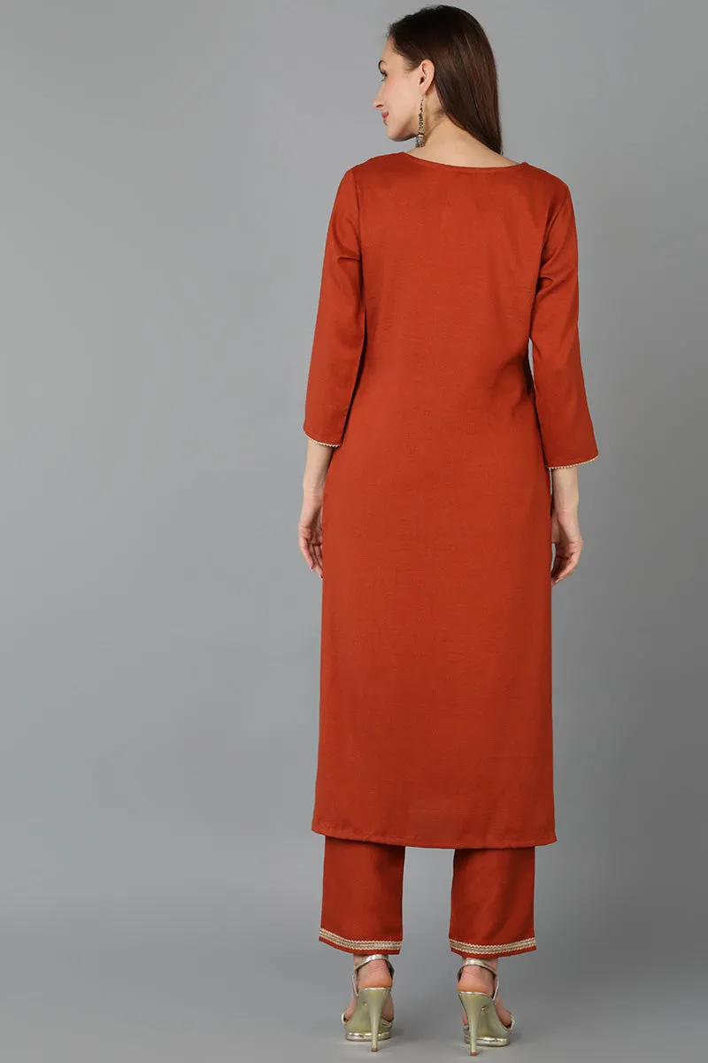 Rust Silk Blend Straight Kurta