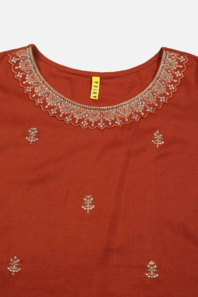 Rust Silk Blend Straight Kurta