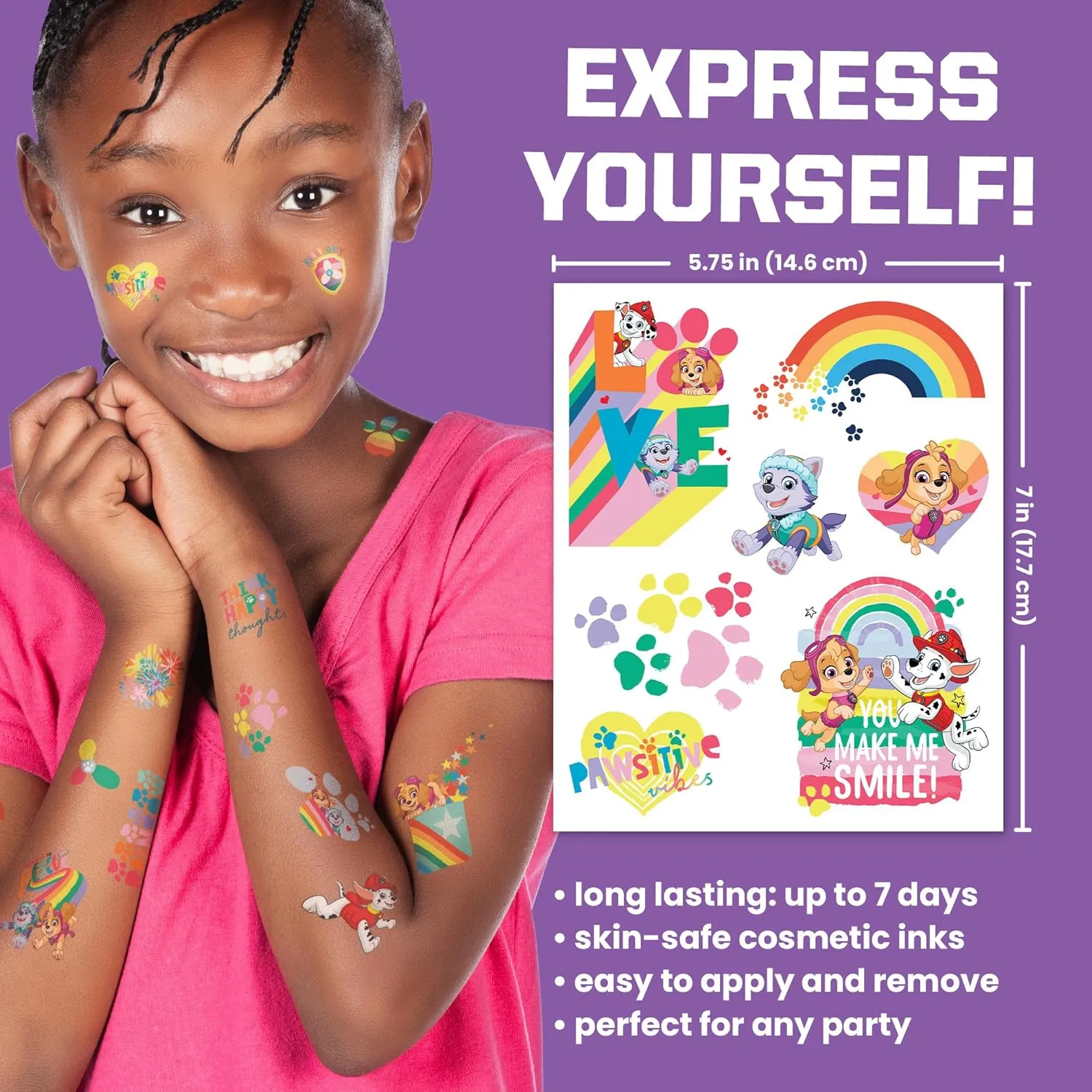 Savvi - 50 Paw Patrol Temporary Tattoos: Sky and Everest, Skin-Safe Ink, Great for Birthday Parties, Gifts for Boys and Girls Ages 4-12 , Made in the USA [6 sheets, 50 count]