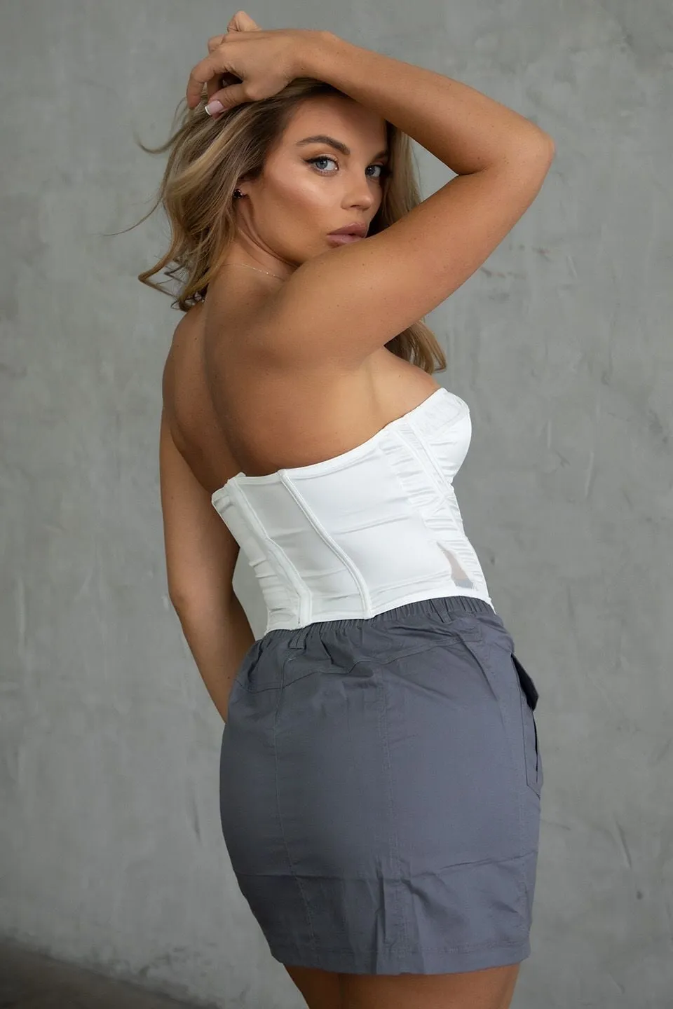 SERENDIPITY Lace Satin Stretch Corset Top White