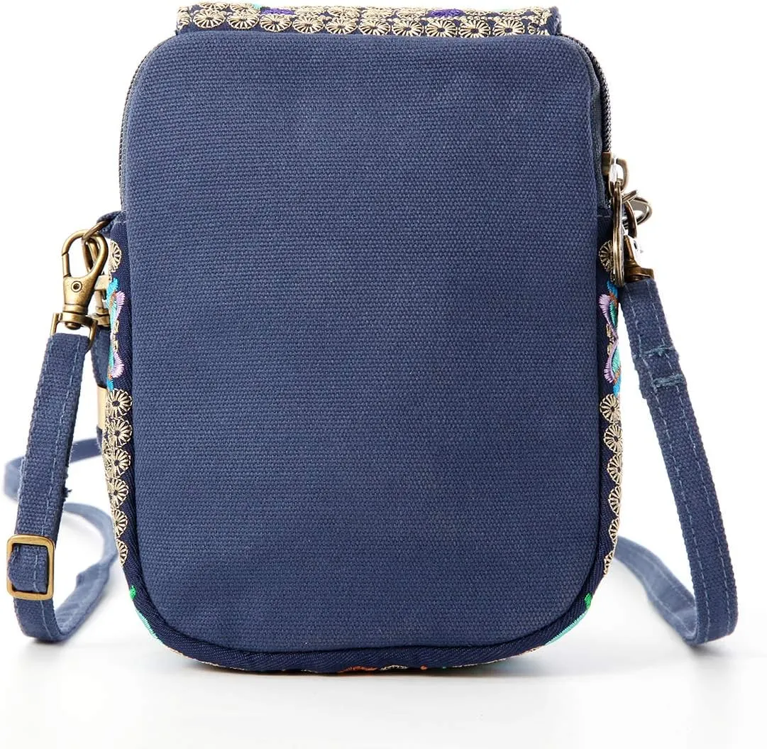SILKAREA Embroidered Cute Mini Crossbody Bag for Women Small Handbags Wristlet Wallet Bag Cell-phone Pouch Coin Purse