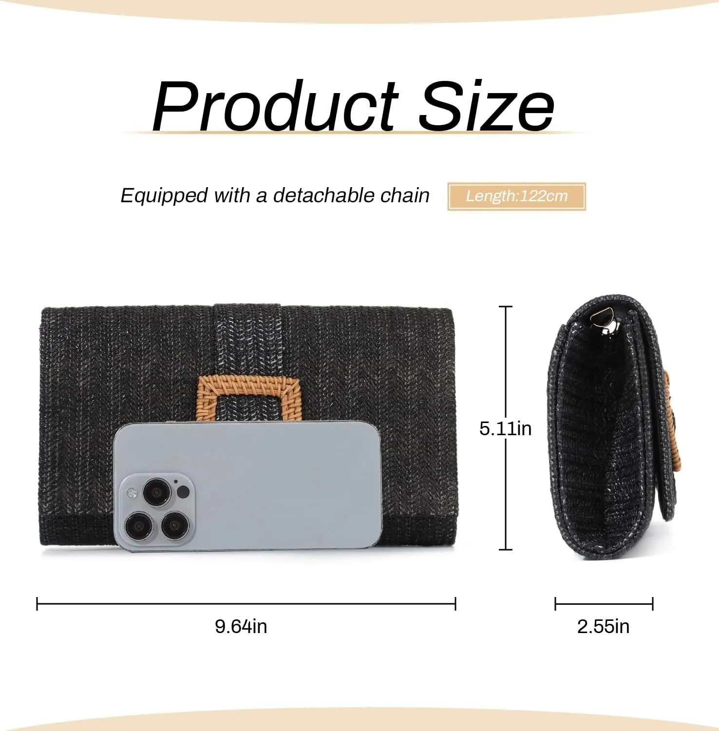 Straw Clutch Purse for Women Rattan Summer Evening Handbag Woven Beach Envelope Purse Raffia Handbag