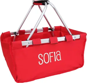 Threadart Personalized Embroidered Large Collapsible Market Basket - Red | Aluminum Frame | Poly Fabric | Convenient Fold Flat Design |Reusable Space-Saving Shopping Tote, Gift, Beach, Picnic Basket