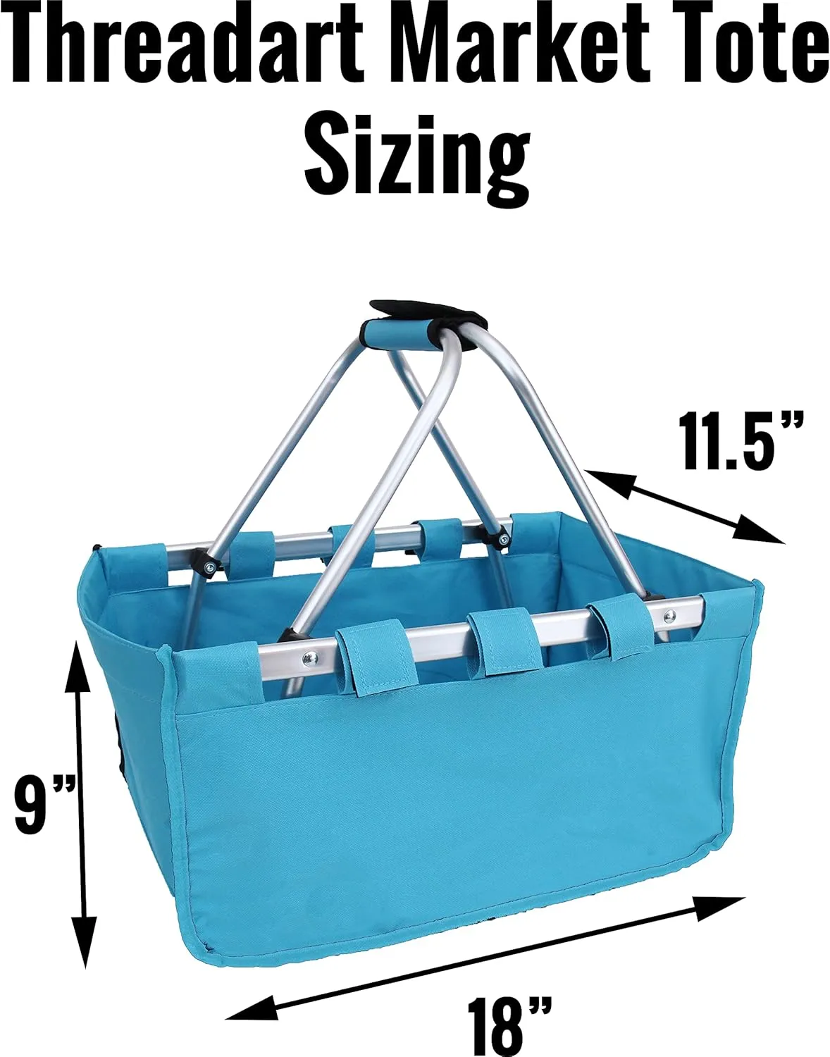 Threadart Personalized Embroidered Large Collapsible Market Basket - Red | Aluminum Frame | Poly Fabric | Convenient Fold Flat Design |Reusable Space-Saving Shopping Tote, Gift, Beach, Picnic Basket
