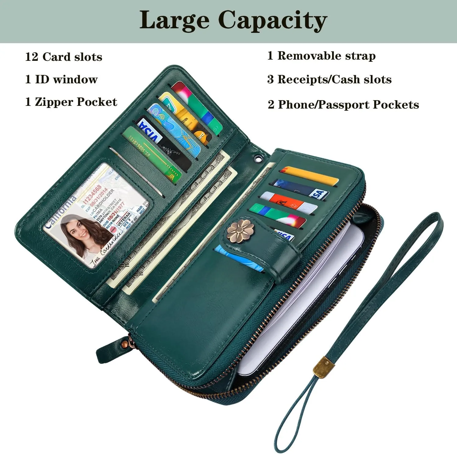 Wallets for Women Multi Card Holder Wallet Clutch Wallet Card Holder Organizer Ladies Purse with Wrist strap Purse