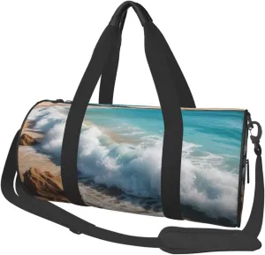 Water Rush to Tropical Beach Printed Travel Bag,Round Personal Item Storage bag,Foldie Duffel Bag for Traveling Vacation,Fitness,Sports