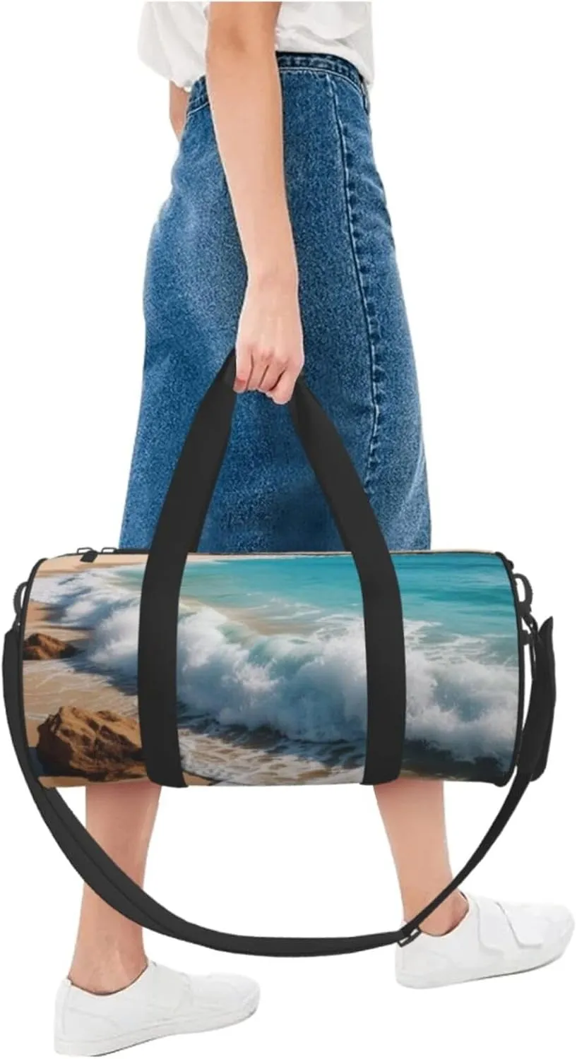 Water Rush to Tropical Beach Printed Travel Bag,Round Personal Item Storage bag,Foldie Duffel Bag for Traveling Vacation,Fitness,Sports