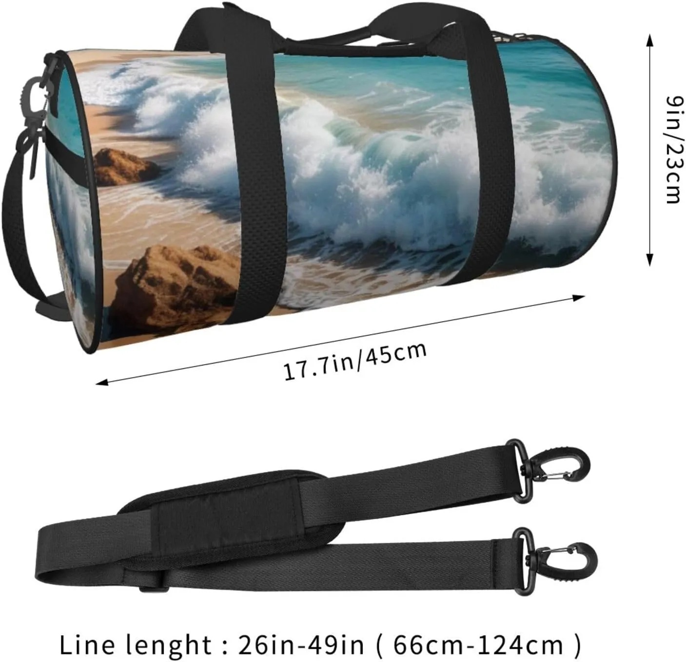 Water Rush to Tropical Beach Printed Travel Bag,Round Personal Item Storage bag,Foldie Duffel Bag for Traveling Vacation,Fitness,Sports