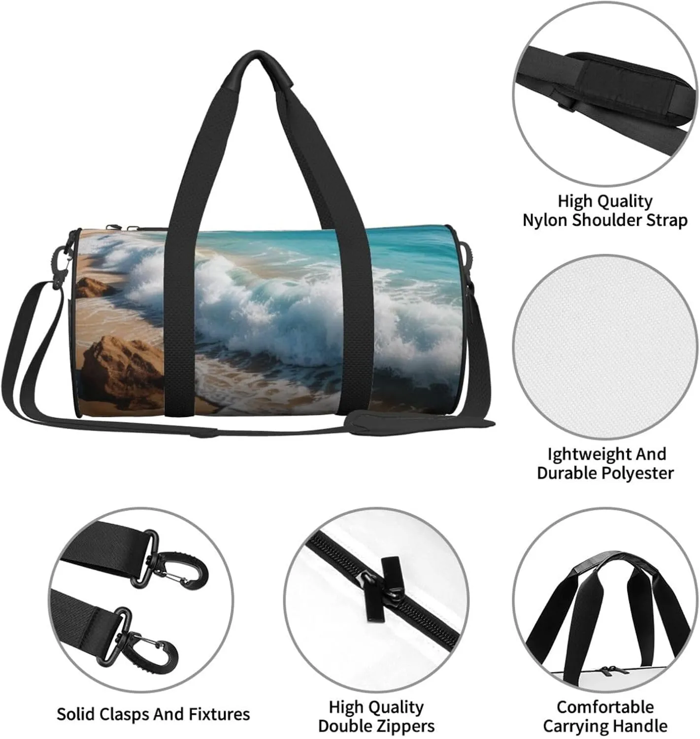 Water Rush to Tropical Beach Printed Travel Bag,Round Personal Item Storage bag,Foldie Duffel Bag for Traveling Vacation,Fitness,Sports