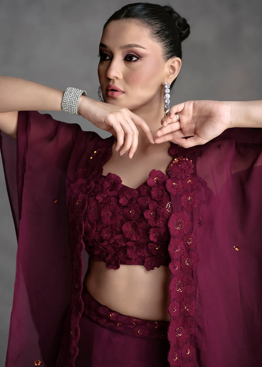 Wine Crop Top Style Designer Indo Western Lehenga