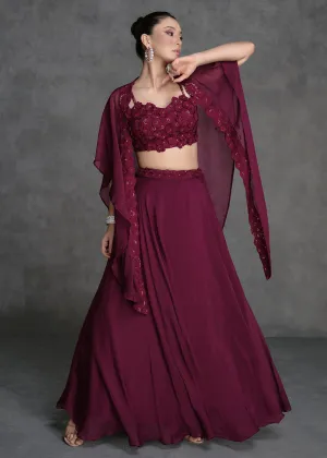 Wine Crop Top Style Designer Indo Western Lehenga