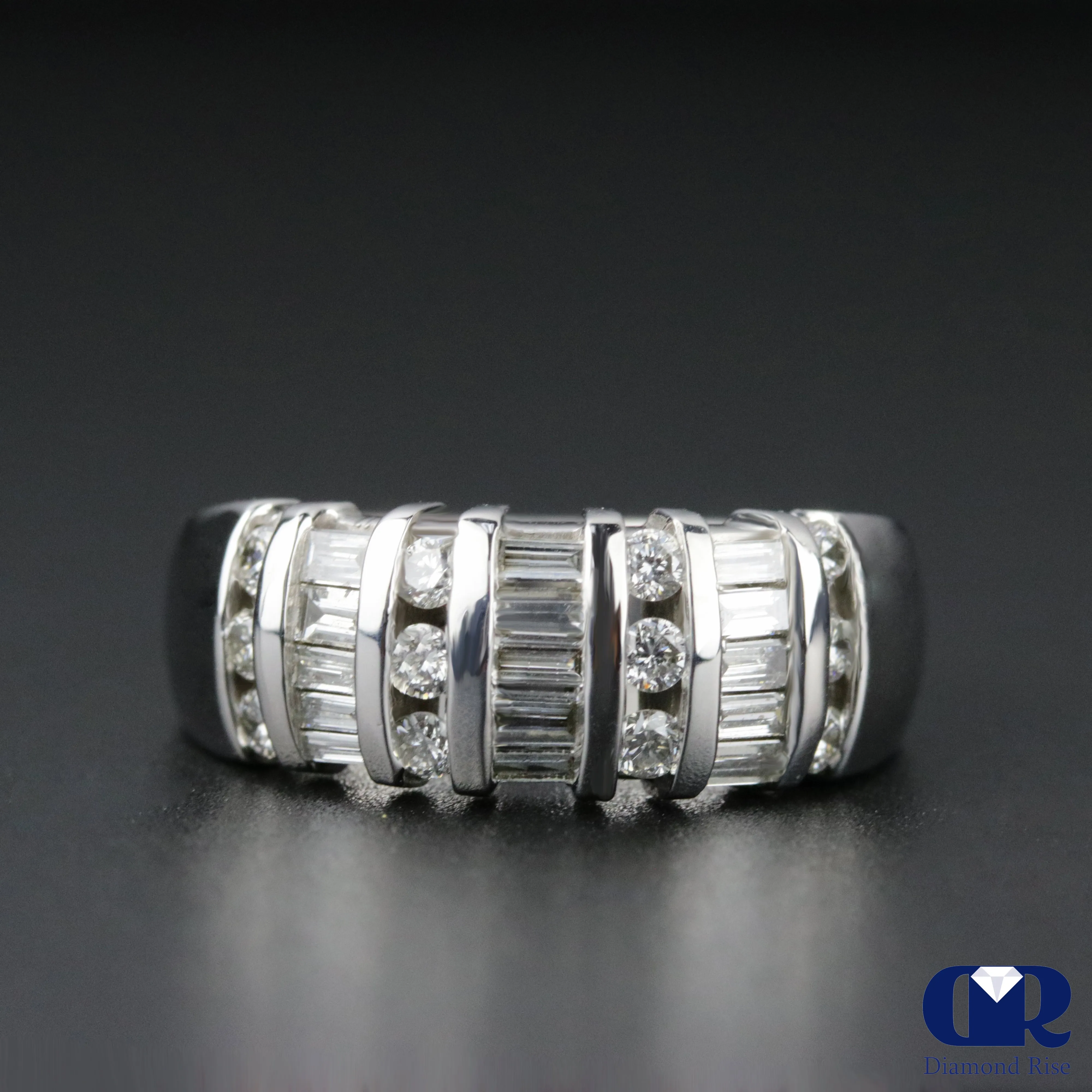 Women's Round & Baguette Diamond Wedding Band & Anniversary Ring In 14K White Gold