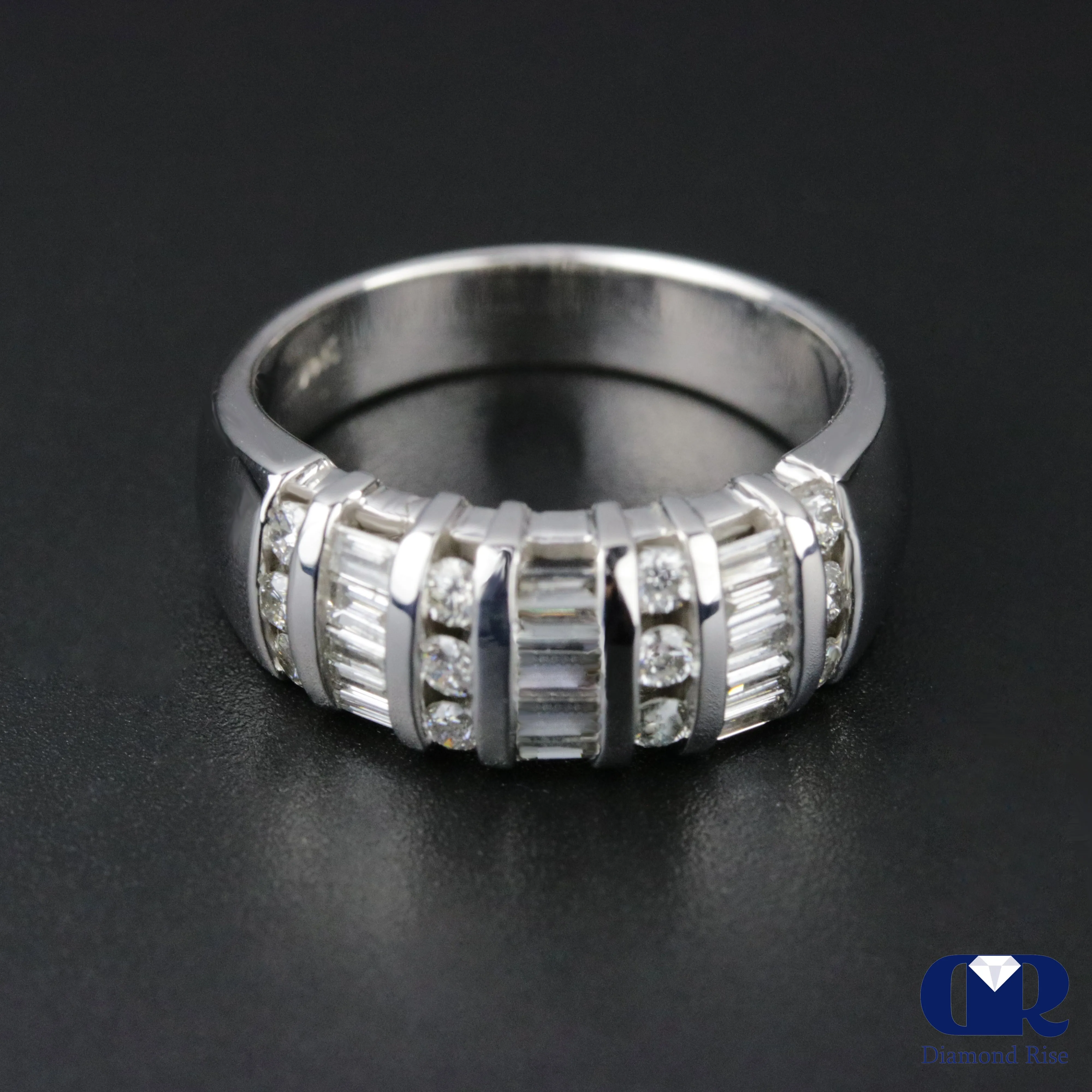 Women's Round & Baguette Diamond Wedding Band & Anniversary Ring In 14K White Gold