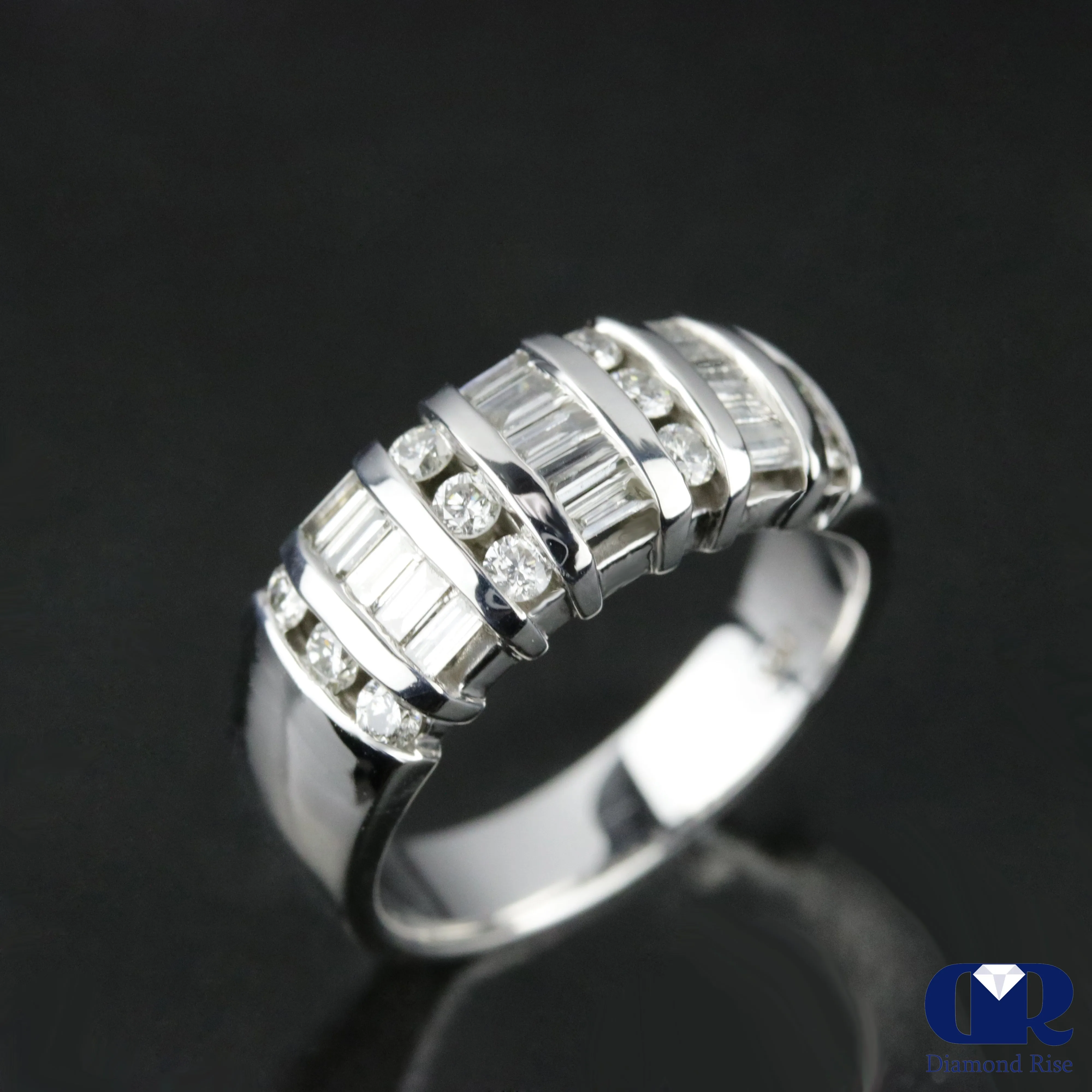 Women's Round & Baguette Diamond Wedding Band & Anniversary Ring In 14K White Gold