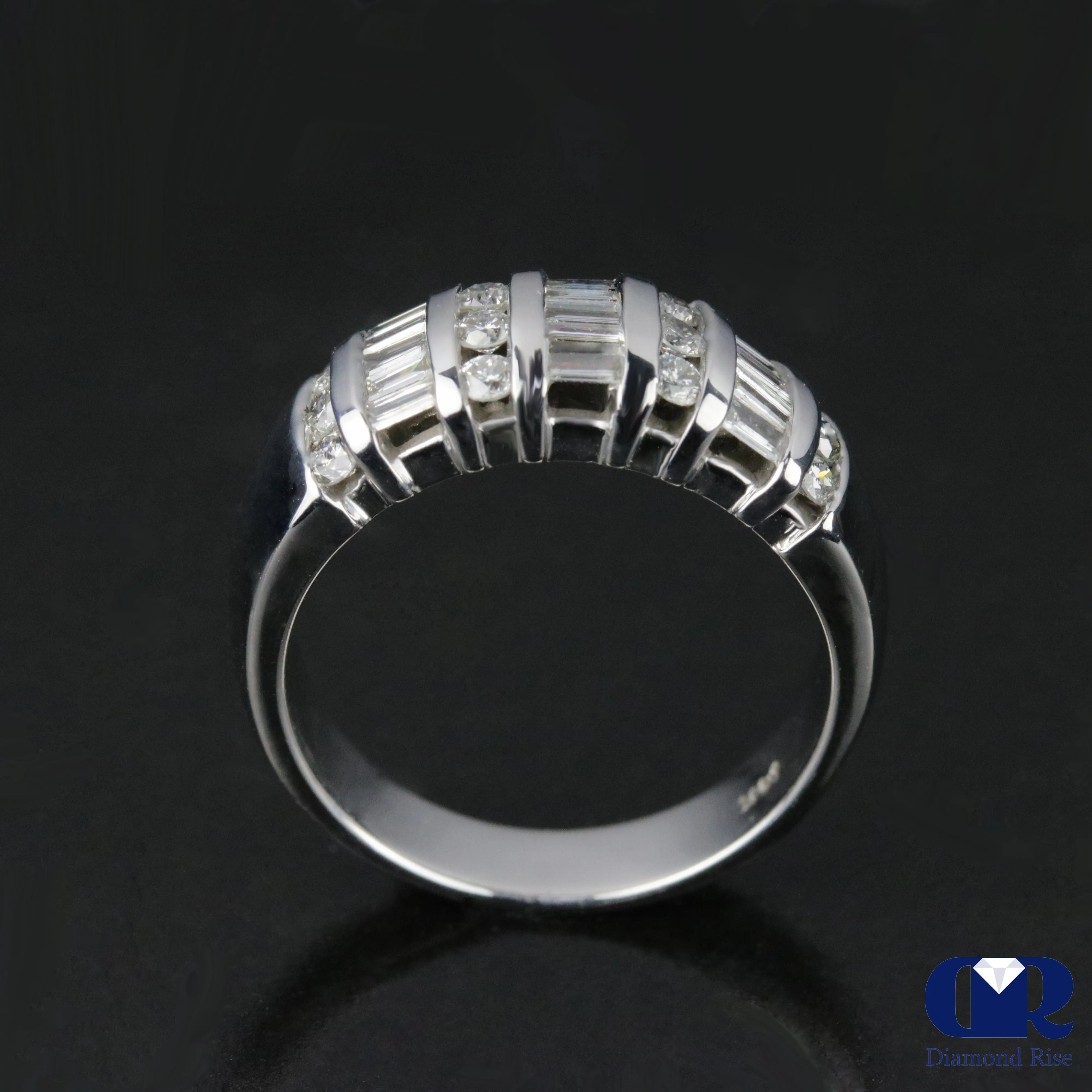 Women's Round & Baguette Diamond Wedding Band & Anniversary Ring In 14K White Gold