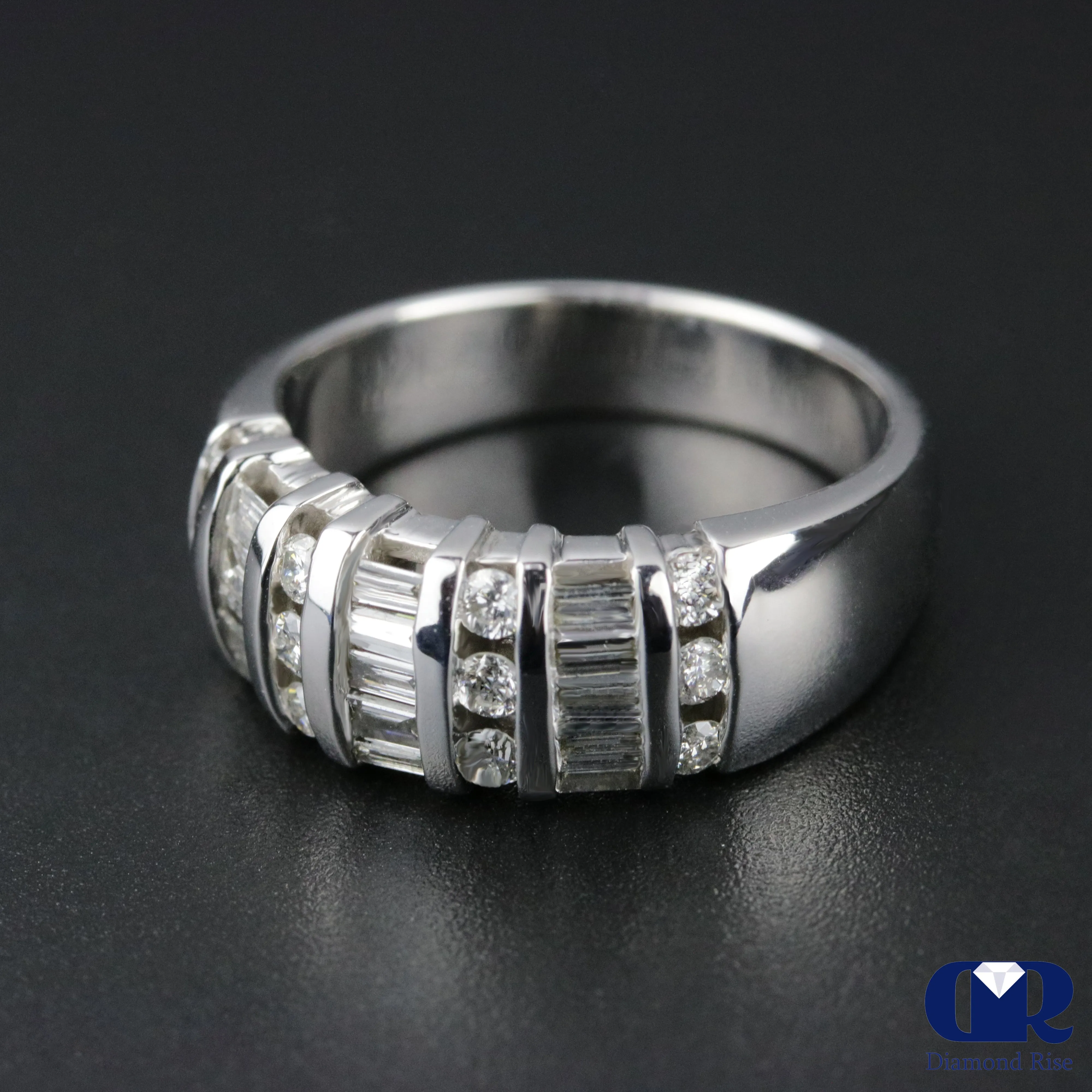 Women's Round & Baguette Diamond Wedding Band & Anniversary Ring In 14K White Gold