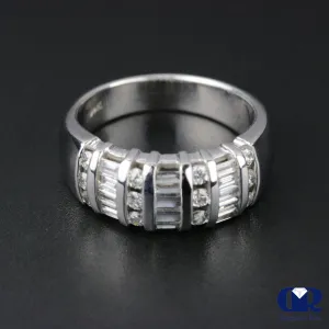 Women's Round & Baguette Diamond Wedding Band & Anniversary Ring In 14K White Gold